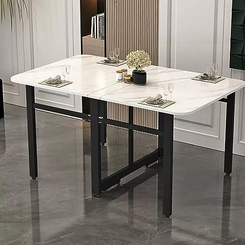 Folding Dining Table with Metal Bracket, Foldable Kitchen Table Extendable Versatile Table, Space Saving Dining Table with Adjustable Foot Pads (Color : B-White Bracket, Size : 100cm/39.3in)