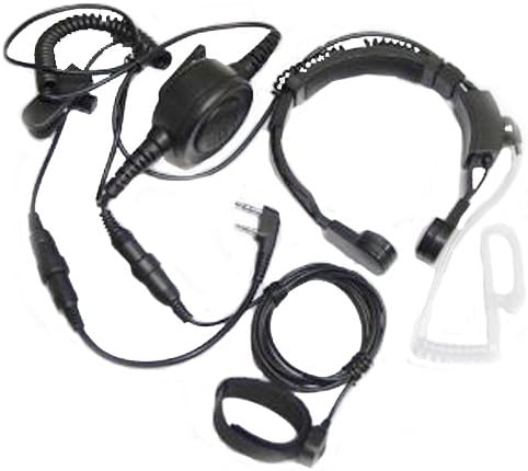 Tactical Throat Mic Earpiece Headset with Finger Ptt Compatible with Baofeng Radio BF-F8HP BF-F9 UV-82 UV-82HP UV-82C UV-5R UV-5R+ UV-5RA UV-5RB UV-5RC UV-5RD UV-5RE Kenwood Wouxun Two-Way Radio Pack of 2
