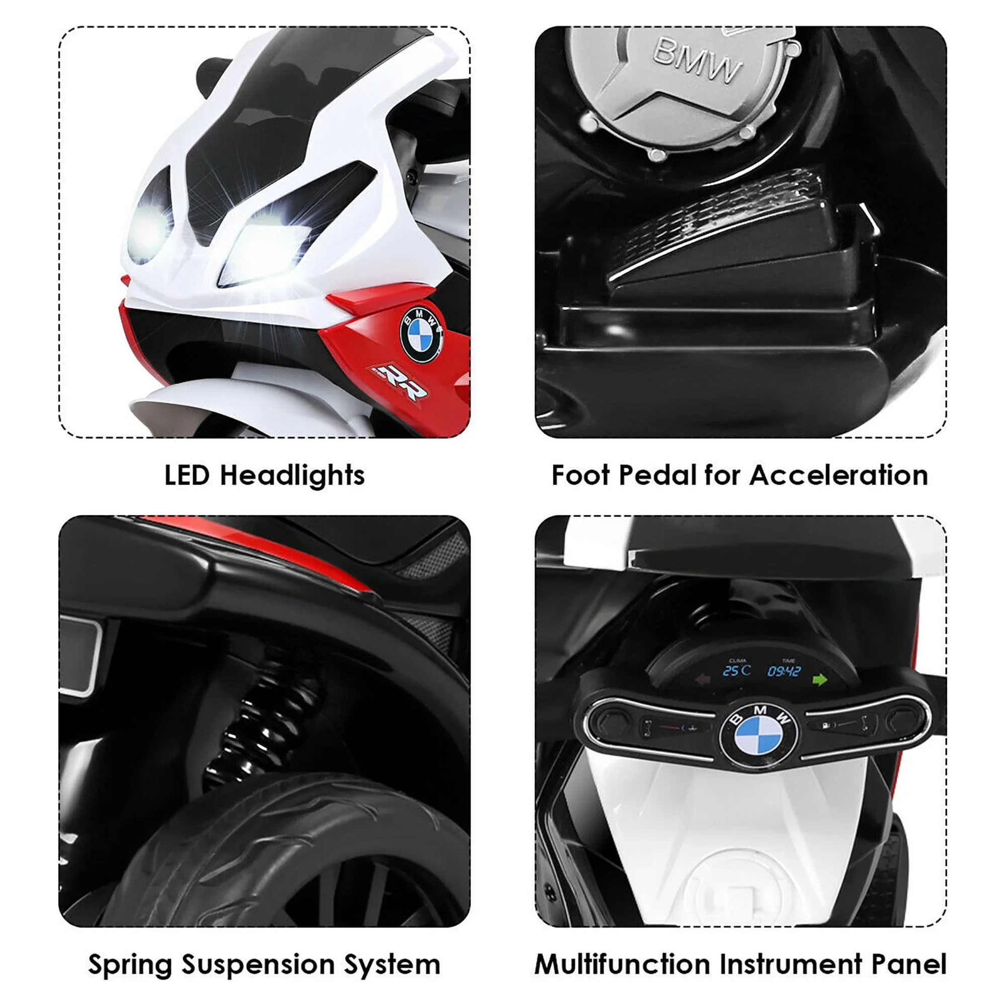 Costway Kids Ride On Motorcycle BMW Licensed 6V Electric 3 Wheels Bicycle with Music & Light (Suitable for 18-36 Months Age)