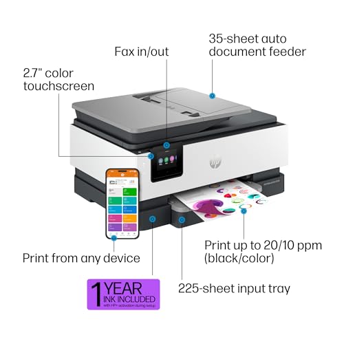 HP OfficeJet Pro 8139e Wireless All-in-One Color Inkjet Printer, Print, scan, Copy, fax, ADF, Duplex Printing Best-for-Home Office, 1 Year Instant Ink Trial Included