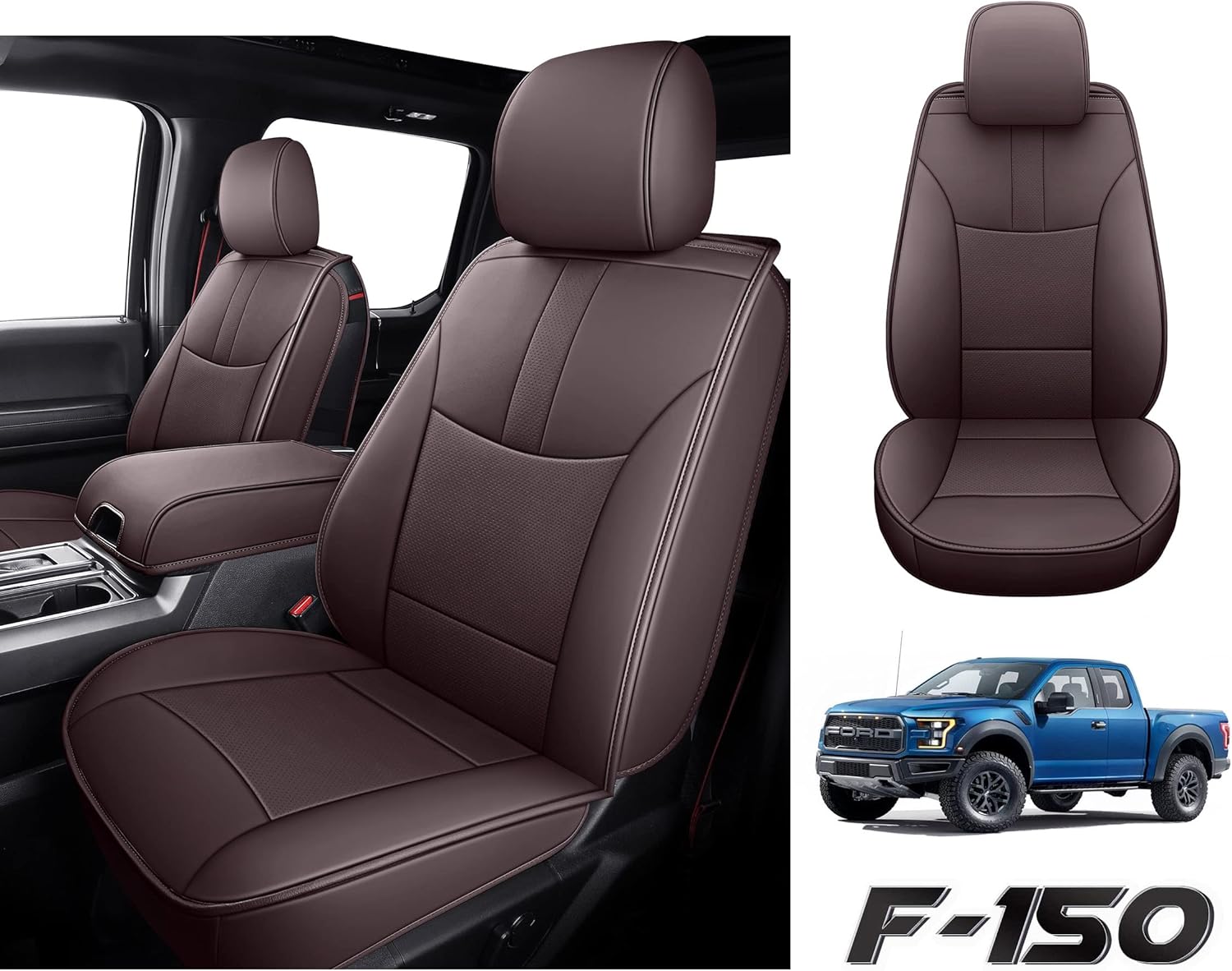 Car Seat Cover Fit for Ford F150 Truck, Leather Automotive Vehicle Cushion Protectors Customized Compatible with Ford F150 2009-2022，2017-2022 F250/F350…