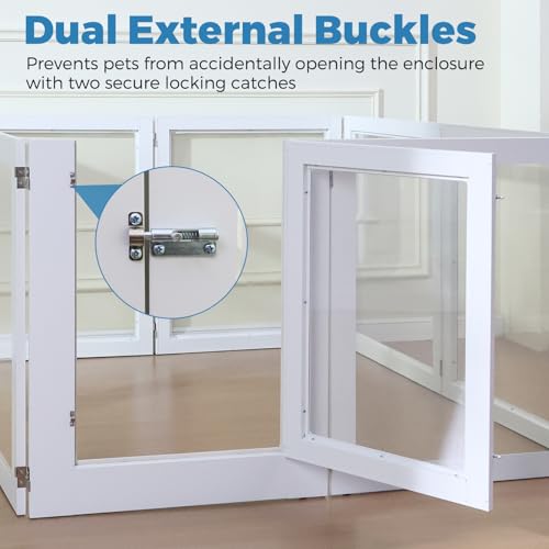 Heavy Duty Clear Acrylic Dog Playpen, Transparent Pet Pen, Metal Frame Easy Assemble Kennel Enclosure, Ideal for Small to Medium Dogs, Cats, and Other Small Pets (White, 6 Panels with Door)