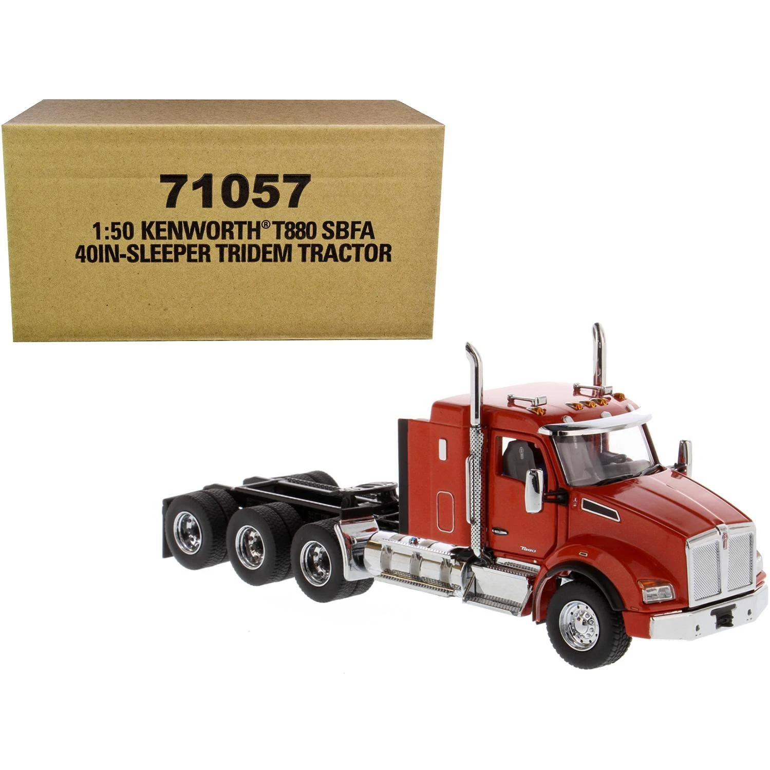 Kenworth T880 SBFA 40x22 Sleeper Cab Tridem Truck Tractor Orange 1/50 Diecast Model by Diecast Masters 71057