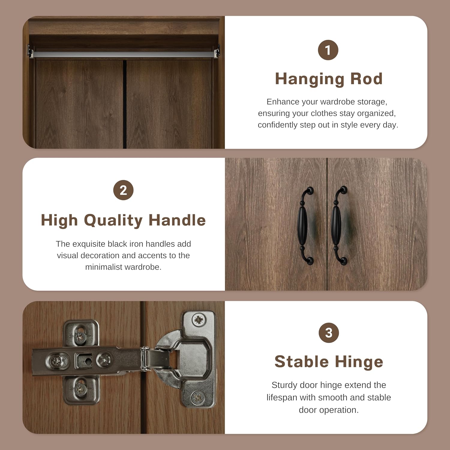 24/7 Shop at Home Piper Farmhouse 2-Doors Wood Armoire Wardrobe Closet with Fixed Shelves and Hanging Rack, Freestanding Clothes Cabinet for Bedroom, Guest room, Basement, Walnut Brown