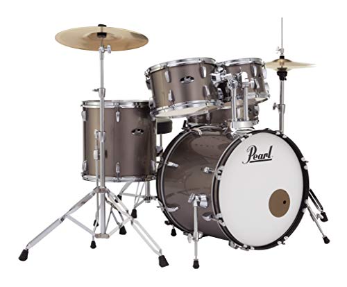 Pearl Roadshow Drum Set 4-Piece Complete Kit with Cymbals and Stands, Charcoal Metallic (RS584C/C706)