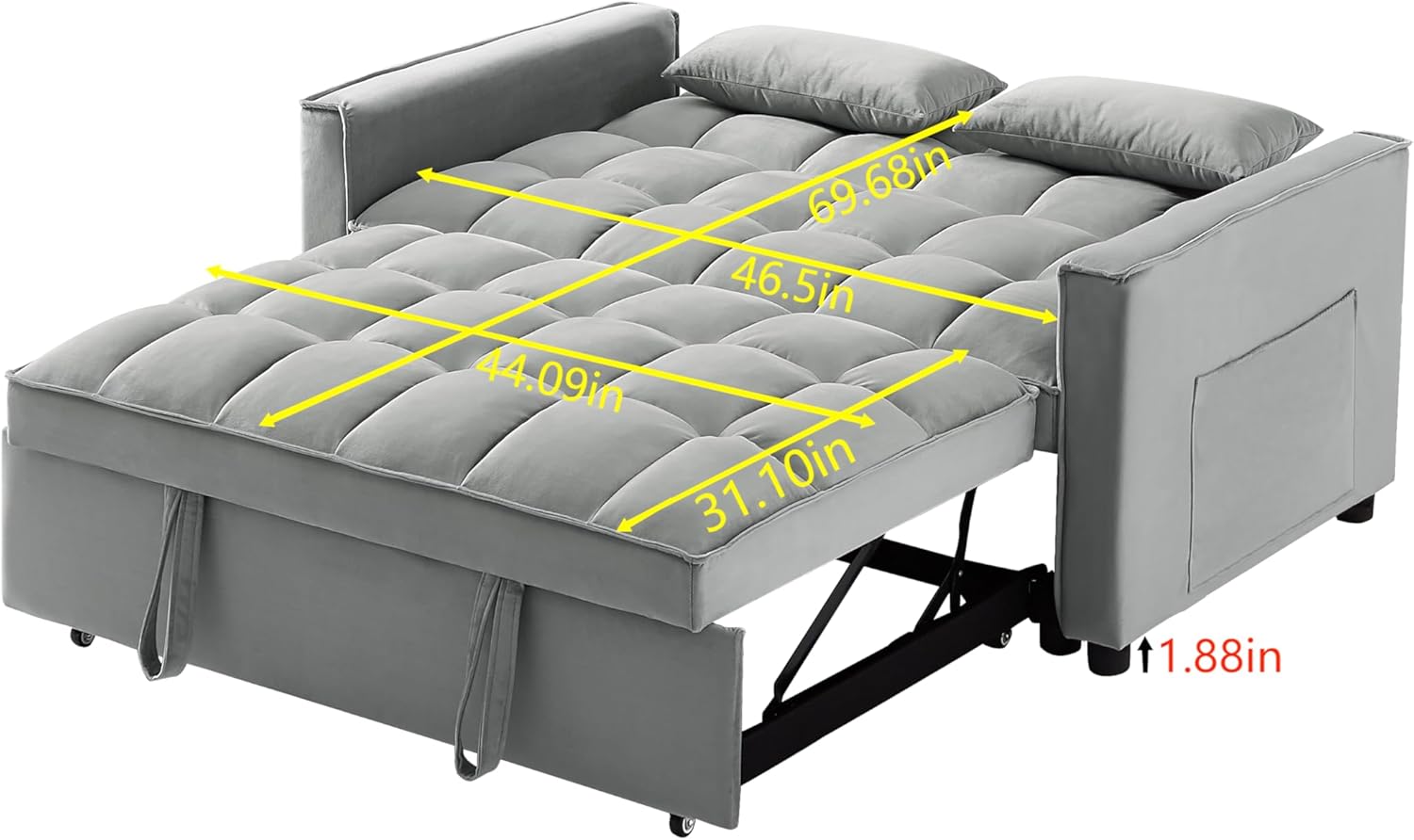 NicBex Full Pull Out Sofa Bed Sofa Bed Convertible Pull Out Couch Bed Sofa Sleeper Folding Chair Bed with Pillows, Pockets,3 in 1 Convertible Sleeper Sofa Bed, Gray