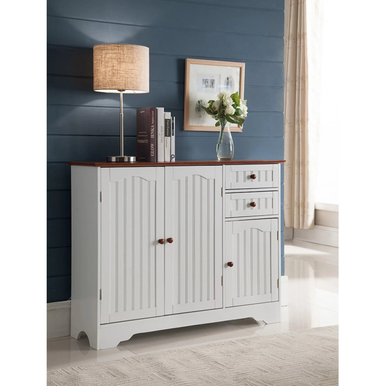 K&amp;B Furniture White Wood Kitchen Storage Cabinet
