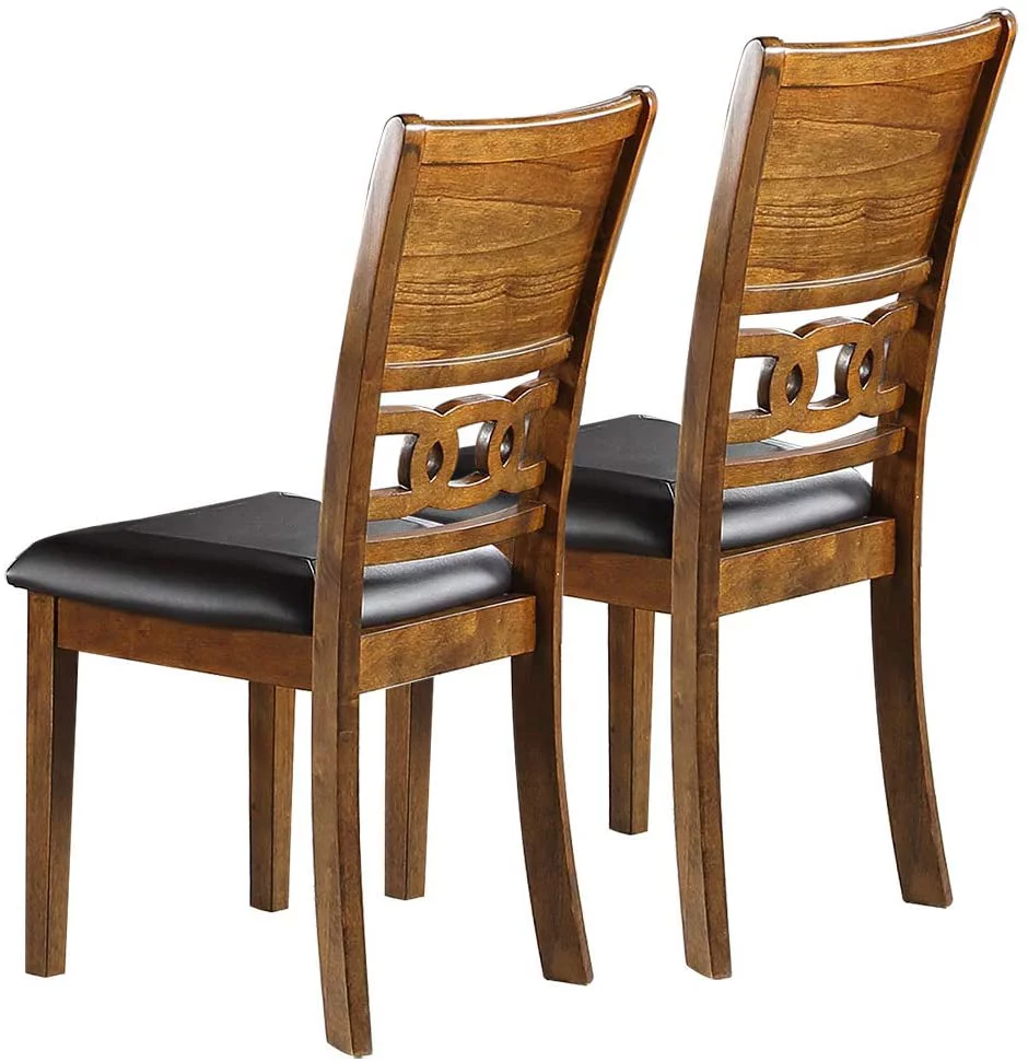 Set of 2 Chairs in Walnut Color Dining Room Furniture Dining Chairs Unique Design Rubberwood PU Foam Cushion Seat Side Chairs