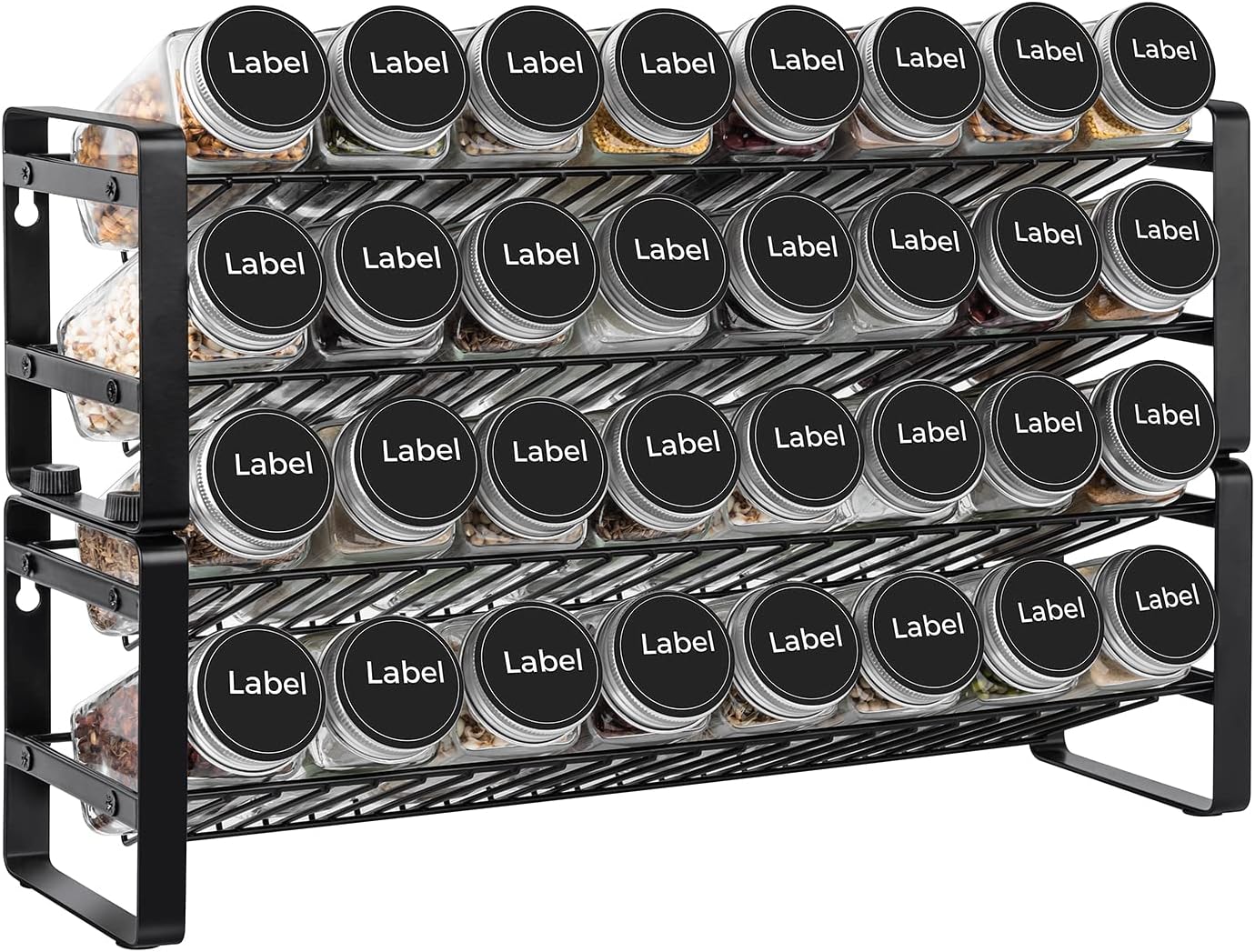 JONYJ Spice Rack Organizer for Cabinet, 4-tier Spice Organizer, Expandable Seasoning Organizer, Stackable Spice Rack Wall Mount, Black Frosted Iron Countertop Spice Rack for Drawer