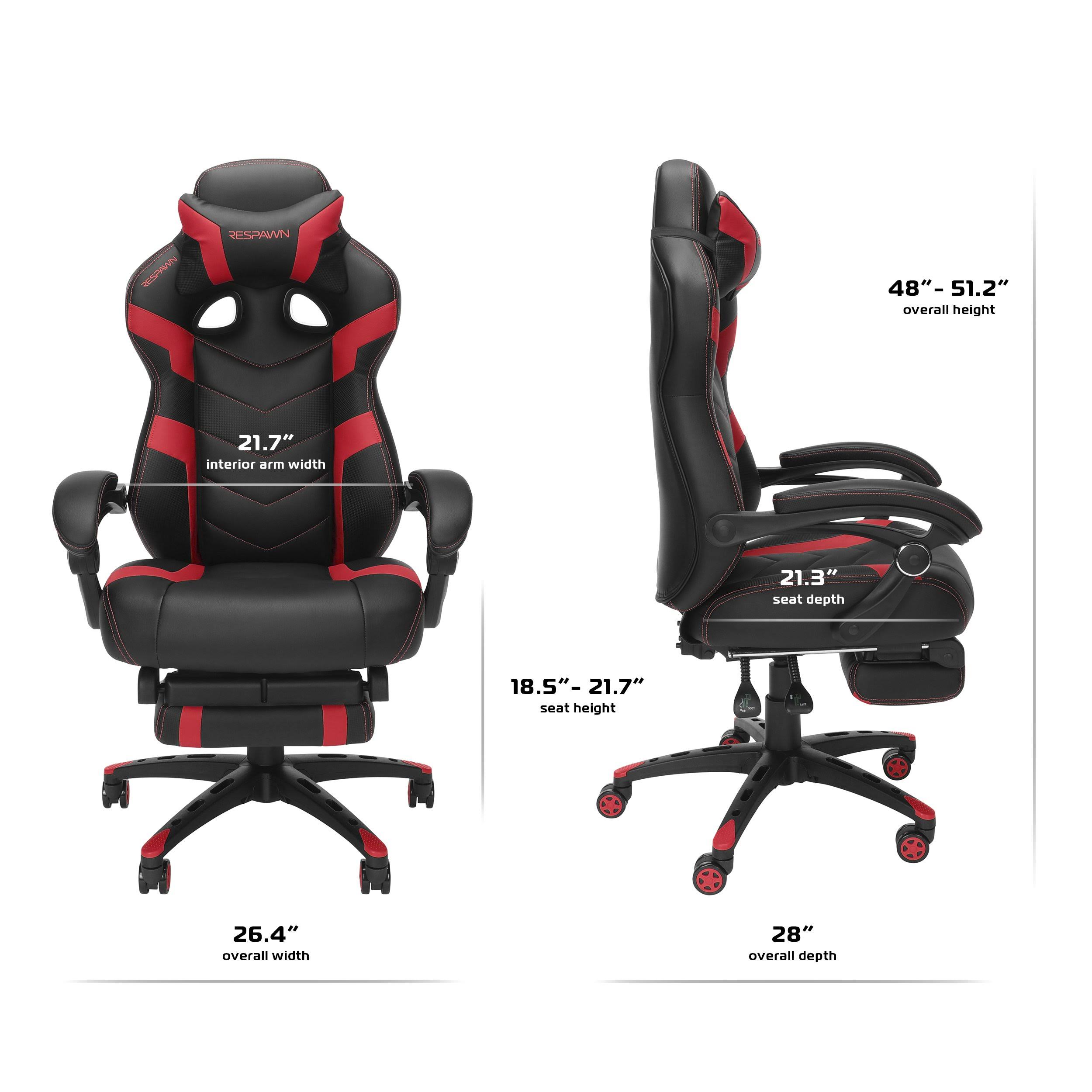 Respawn 110 Pro Racing Style Gaming Chair, Reclining Ergonomic Chair with Built-in Footrest, Red