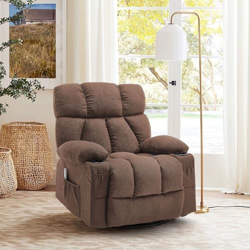 Massage Rocker Recliner Chair with Heat and Vibration Ergonomic Rocking Lounge Chair for Living Room Comfy Overstuffed Recliner with 4 Side Pockets,2 Cup Holders, USB Charge Port, Grey