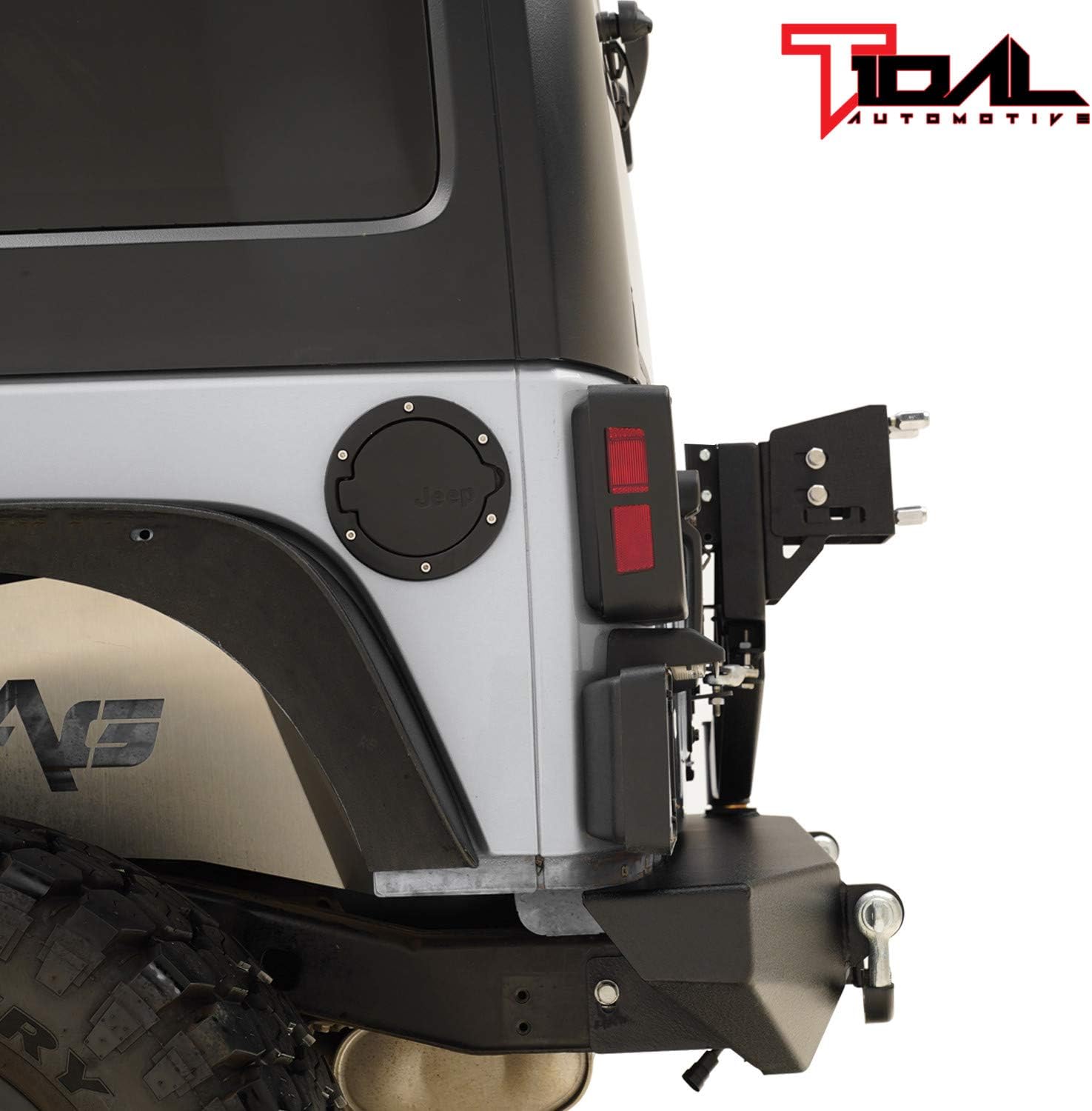 Tidal Rear Bumper & Spare Tire Rack & Hitch Receiver W/2 LED Lights Compatible with 2007-2018 Wrangler JK