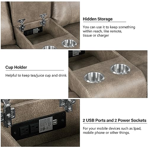 Manual Set, Premium L-Shaped Faux Leather Recliner Corner Sectional Couch with Console & Cup Holders for Living Room Sofas para Sala, A-Black aa