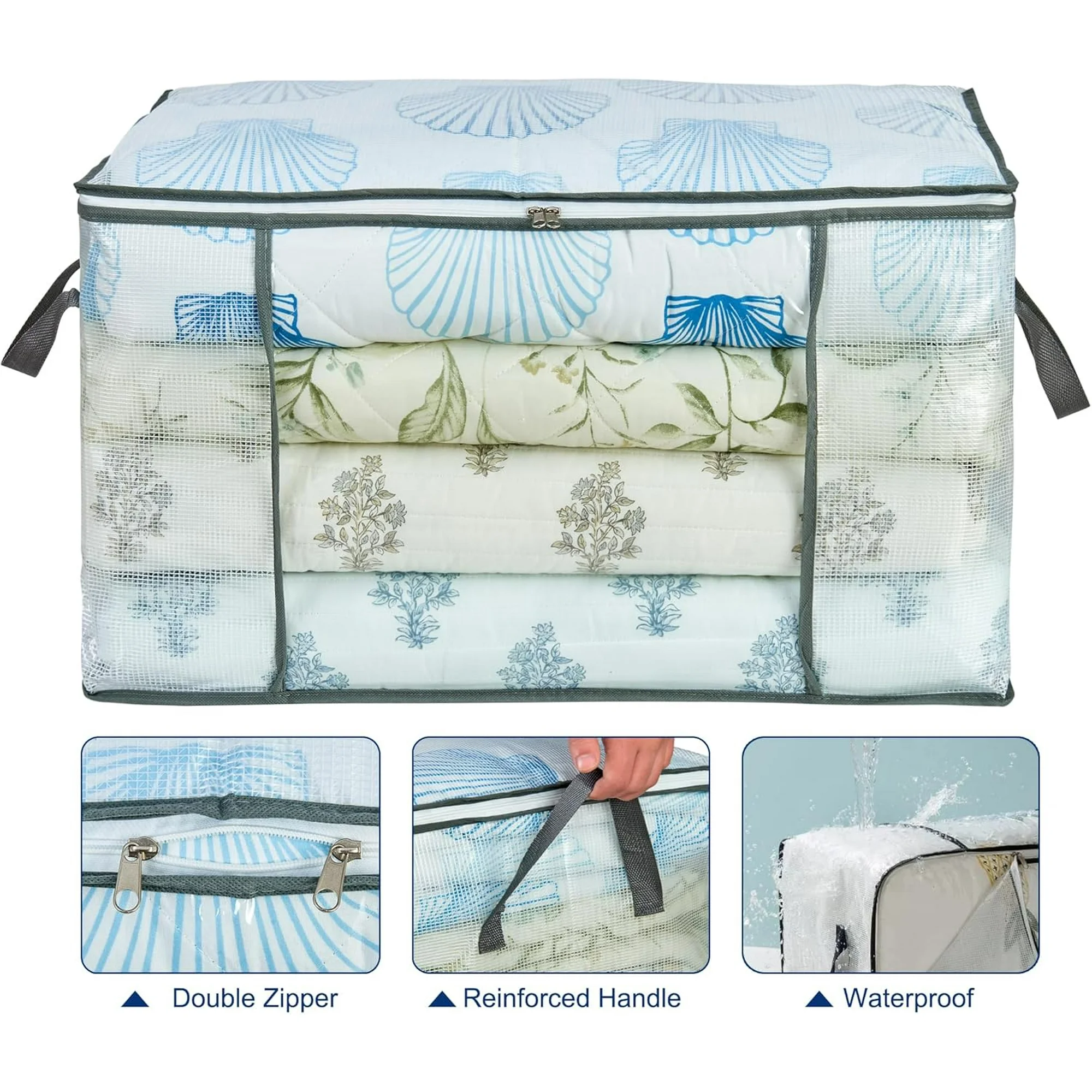 80L Clear Large Storage Bag, Clothes Storage Containers for Organizing Closet, Bedroom, Underbed, Comforters, Clothing, Blankets, Pillow, Foldable Organizer with Sturdy Handle and Zippers (4)