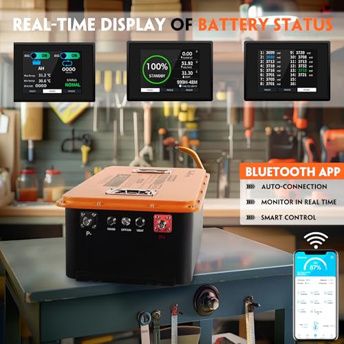 48V(51.2V) LiFePO4 Lithium Golf Cart Battery Built-in 200A BMS,with Mobile APP,Touch Monitor and Retention Strap,6000+ Cycles,Perfect for Golf Carts(GFS48V-60AH)