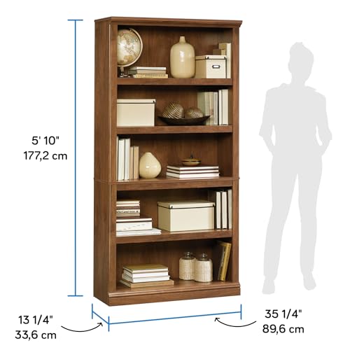 Sauder 5 Tier Book Shelf Wooden Bookcase Multipurpose Bookshelf for Home Office, Living Room, in Chalked Chestnut