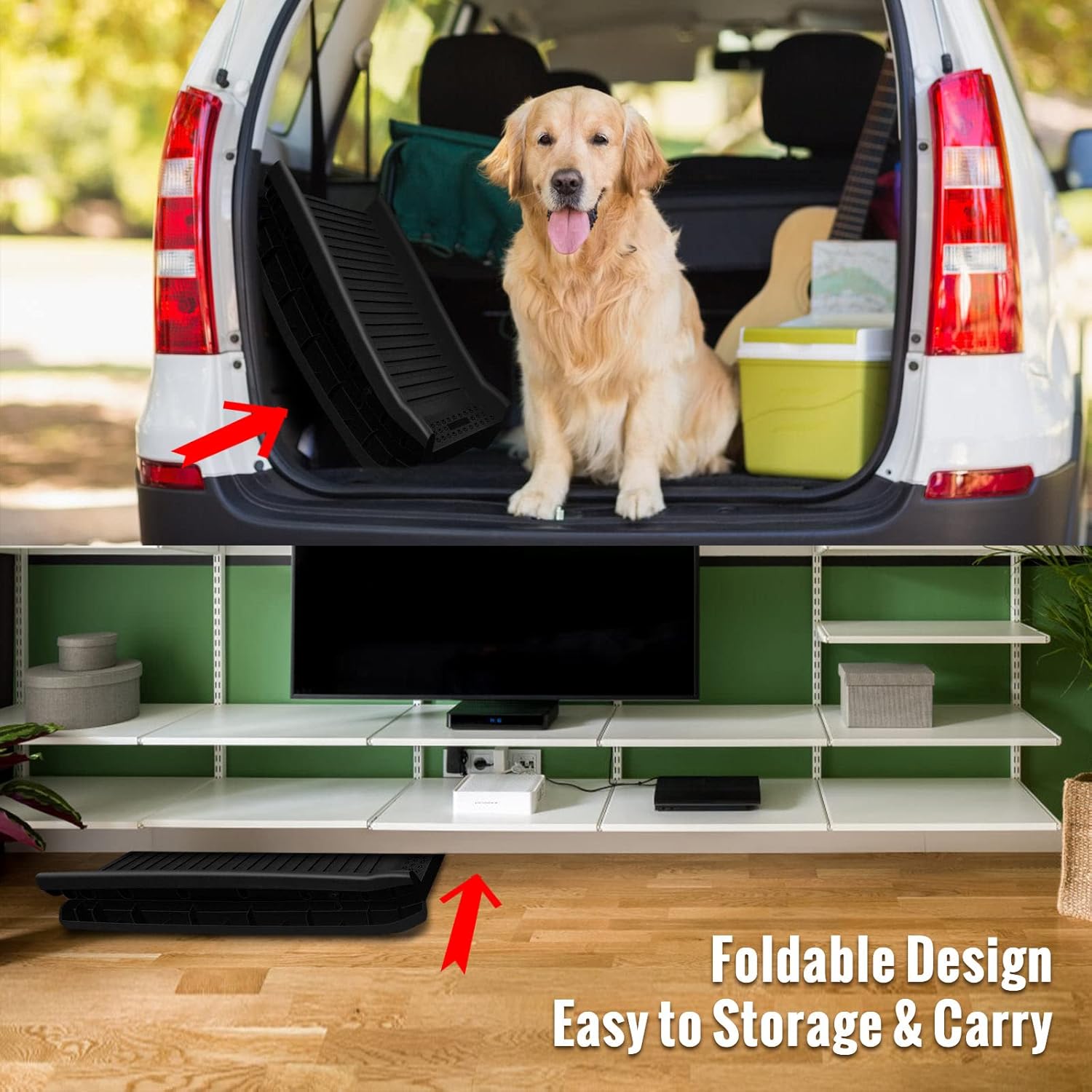 Homtronics Folding Pet Ramp, 61 Inch Lightweight Portable Dog and Cat Ramp Great for Cars Trucks and SUVs, Dog Ramp for Large Dogs with Non-Skid Surface, Suitable for Large Medium Small Dogs