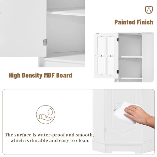 Tall Corner Cabinet,Free Standing Corner Storage Cabinet with Adjustable Shelves and Doors,Open Storage for Bathroom Kitchen Living Room White