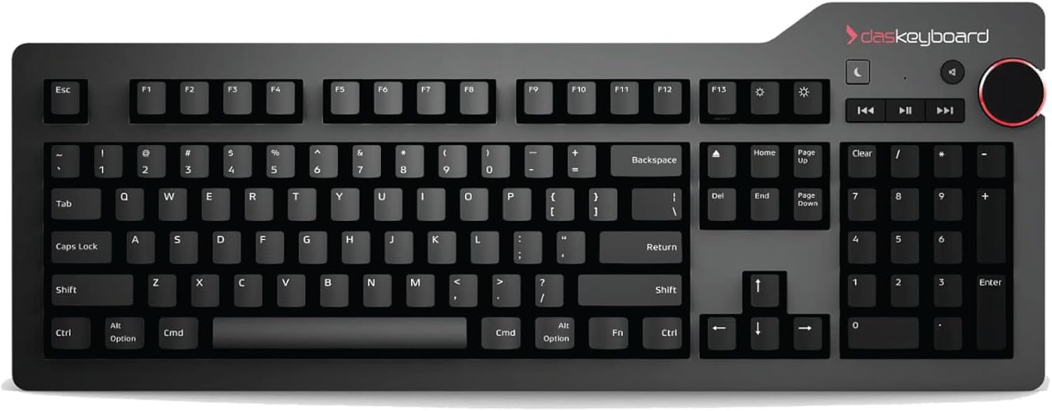Das Keyboard 4 Professional Wired Mechanical Keyboard, Cherry MX Brown Mechanical Switches, 2-Port USB 3.0 Hub, Volume Knob, Aluminum Top (104 Keys, Black)