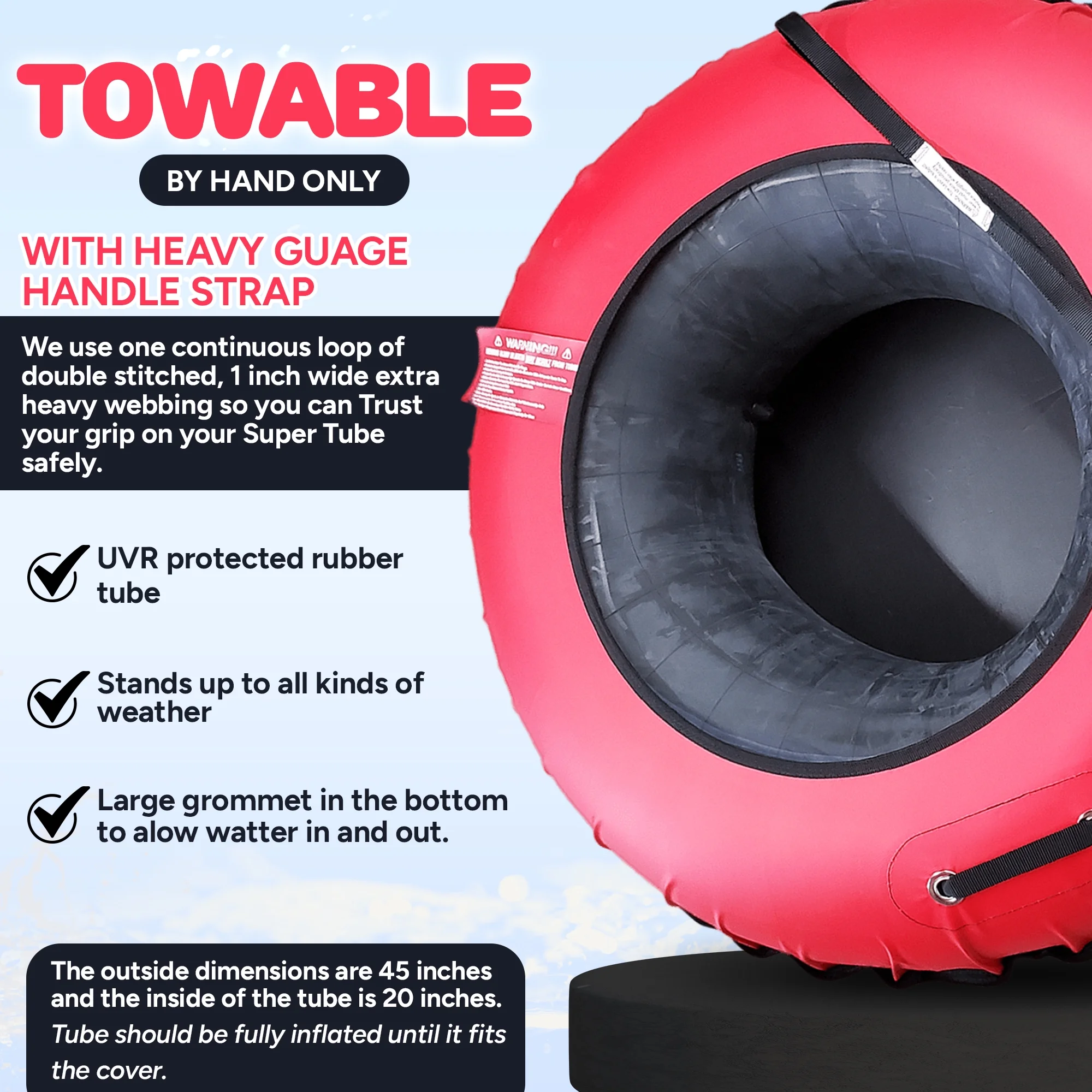 SUPER TUBE | River Tubes for Floating Heavy Duty for Adults and Kids | River Raft Float Inner Tube | Made in USA | Inflatable Water Tubes for Floating (Red)
