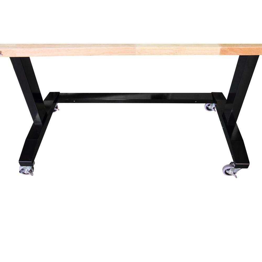 Husky HOLT46XDB12 46 in. W x 24 in. D Steel Adjustable Height Solid Wood Top Workbench Table in Black