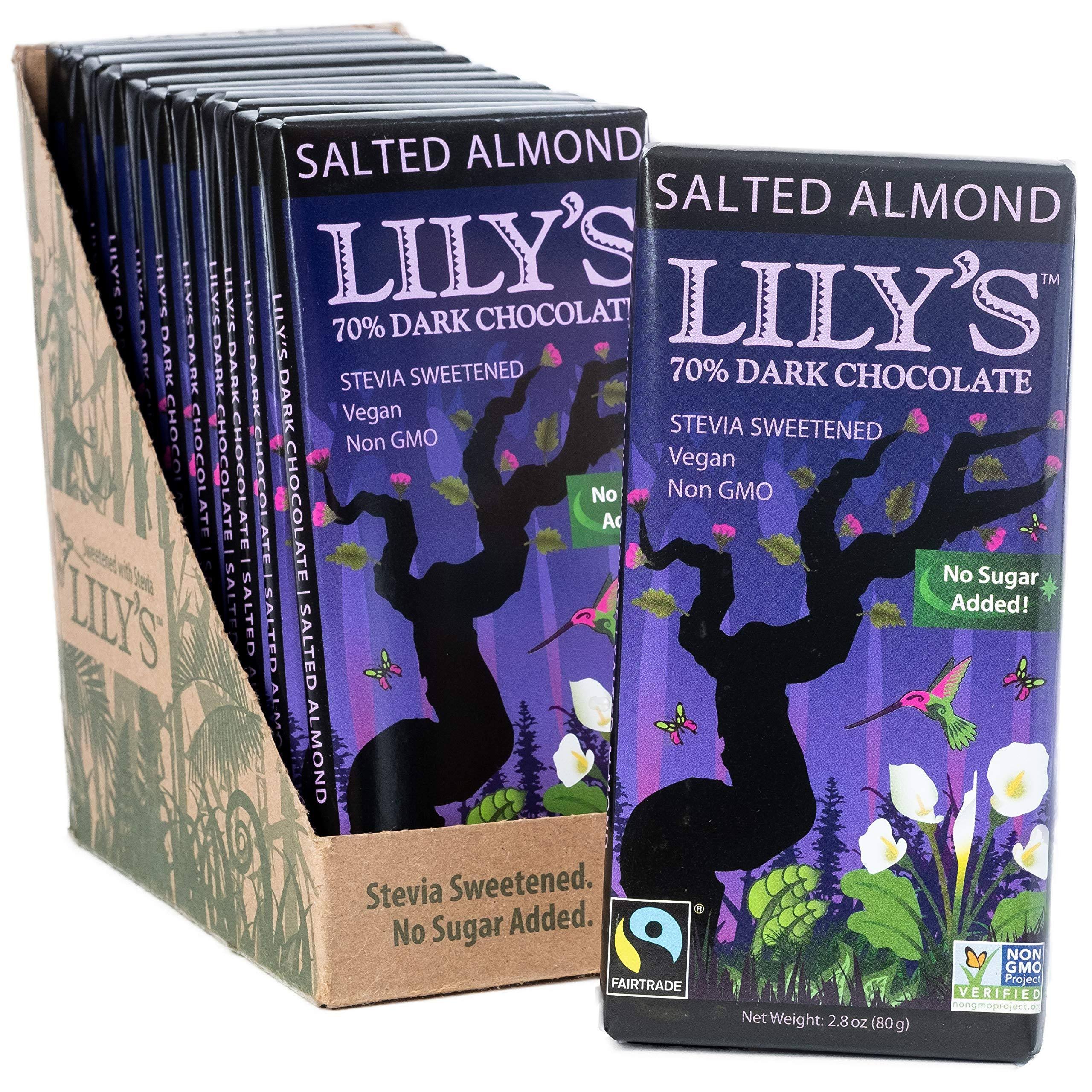 Salted Almond Dark Chocolate Bar by Lily&s Sweets Stevia Sweetened No Added Suga