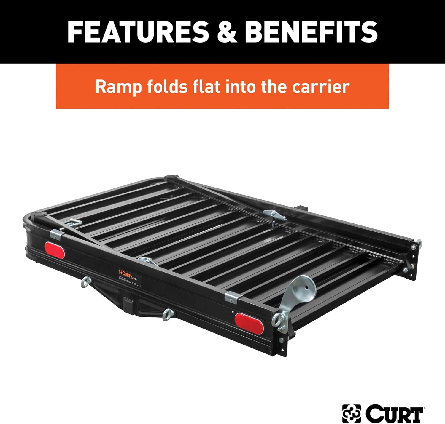 CURT 18112 50 x 30-1/2-Inch Black Aluminum Hitch Cargo Carrier with Ramp, 2-in Folding Shank