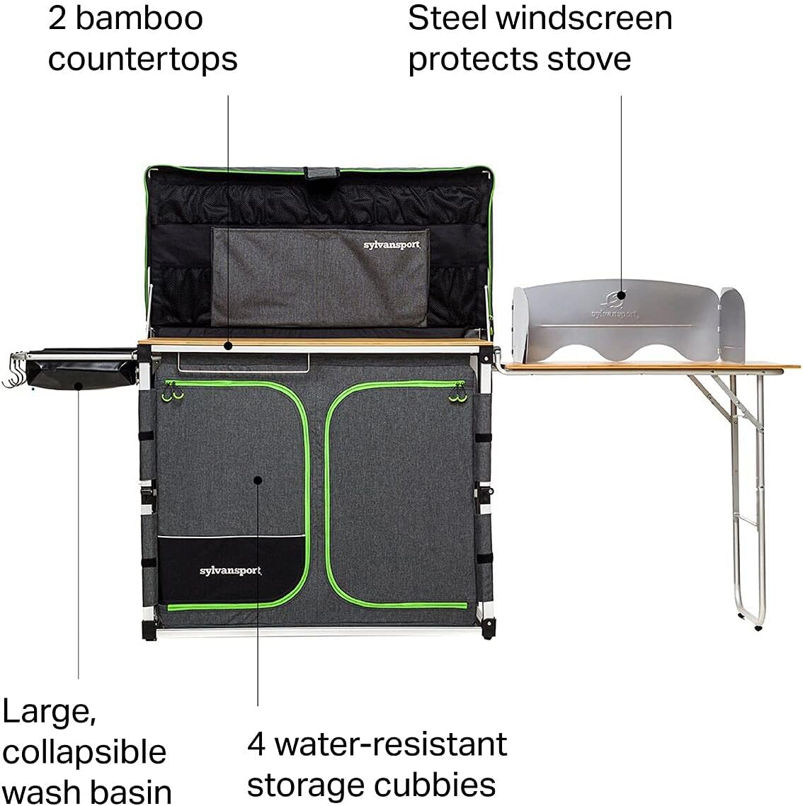 SylvanSport Outdoor Camp Kitchen System for Easy Cooking, Clean Up, Camping Meal Prep, Glamping and Camping Essentials, Dine-o-Max Large Version