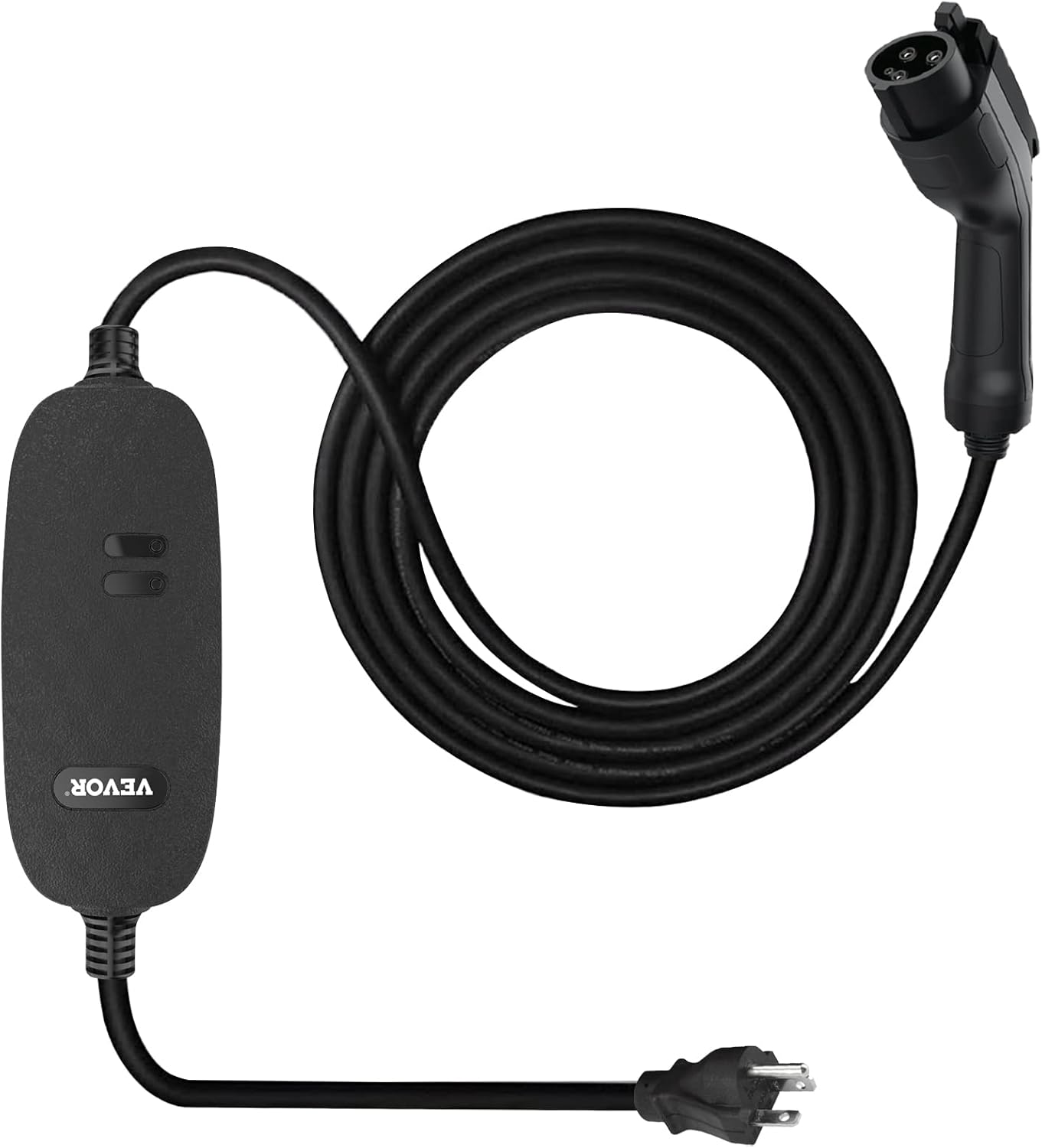 VEVOR Level 1+2 EV Charger, 15 Amp 110-240V, Portable Electric Vehicle Charger with 25 ft Charging Cable NEMA 6-20 Plug NEMA 5-15 Adapter, Plug-in Home EV Charging Station for SAE J1772 Electric Cars