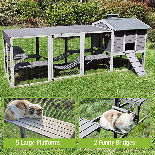 GUTINNEEN Outdoor Cat Enclosure - Large 77 Inch Catio with Waterproof Roof - Spacious Cat House for feral Cats and Outdoor Living