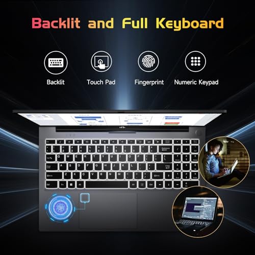 NIMO 15.6 IPS-FHD-Laptop, Intel Pentium 4 Cores N100 8GB RAM 128GB SSD Backlit Keyboard Fingerprint (Beat to i3-1115G4 Up to 3.4GHz) Computer for Student-Home WiFi 6 BT5.2 Win 11