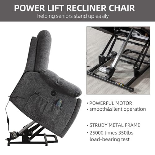 CANMOV Large Power Lift Recliner Chair with Massage, Heat, and USB for Elderly, Overstuffed Wide Recliners, Heavy Duty and Safety Motion Reclining Mechanism, Gray