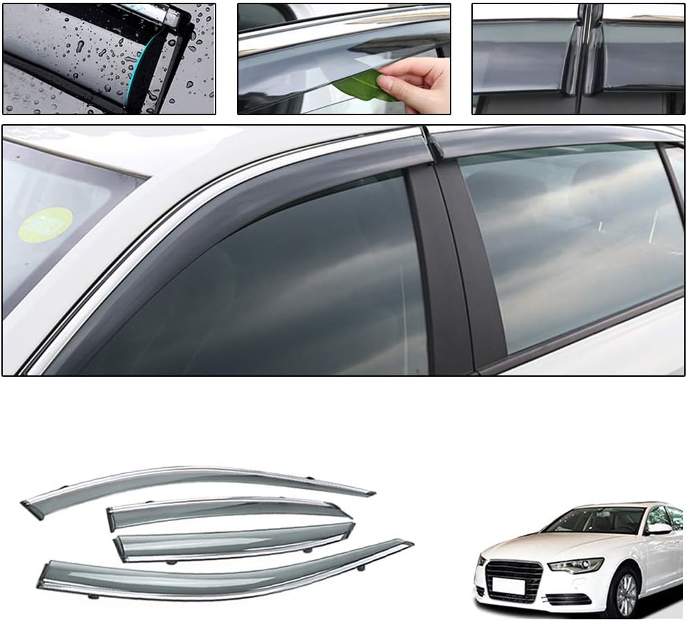 Side Window Deflectors for Audi Q5 2010-2018 4PCS Car Window Visor Sun Rain Smoke Vent Shade Tape-On Outside Visors
