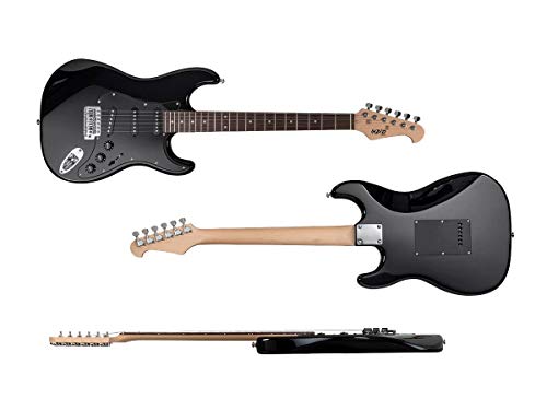Monoprice Cali Classic Electric Guitar - Black, 6 Strings, Double-Cutaway Solid Body, Right Handed, SSS Pickups, Full-Range Tone, With Gig Bag, Perfect for Beginners - Indio Series