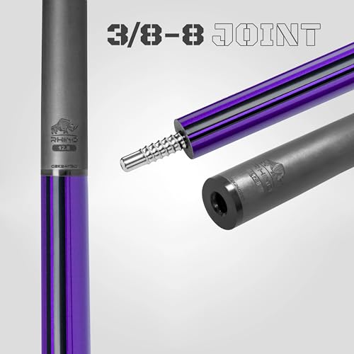 RHINO Nebula 2 Pool Cue - 100% Carbon Fiber Shaft & Composite Butt. Time Crystal Tip, Pro Taper Design, 12.4 mm,12.8 mm. 3/8-8 Joint, 3D Friction Grip. Low Deflection Pool Cue