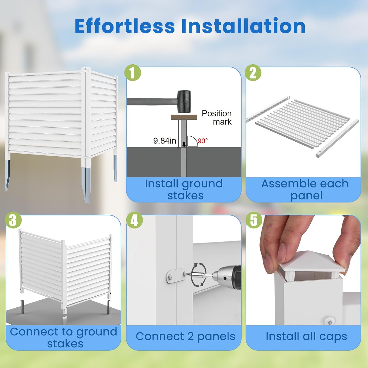 Giantex Air Conditioner Fence 2 Panels - 44''W x 45''H Outdoor Privacy Screens with 4 Metal Stakes, Decorative PVC Trash Can Enclosure, White Louvered AC Fence for Outside Unit Pool Garden Yard