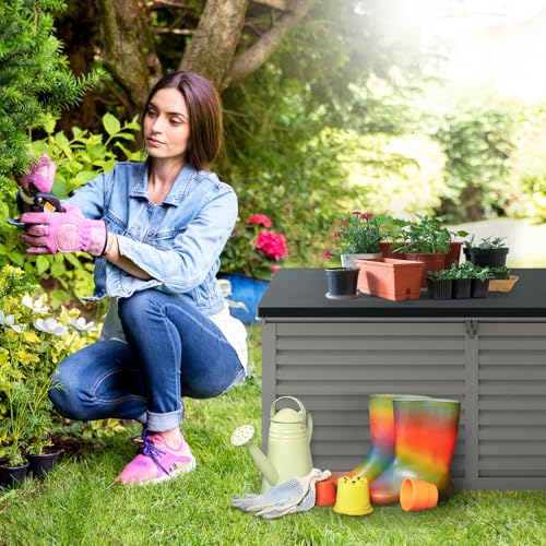 130 Gallon Outdoor Storage Box, Waterproof Lockable Deck Box, Equipped with Handles, Easy to Move, Suitable for Gardens, Yards (Black)