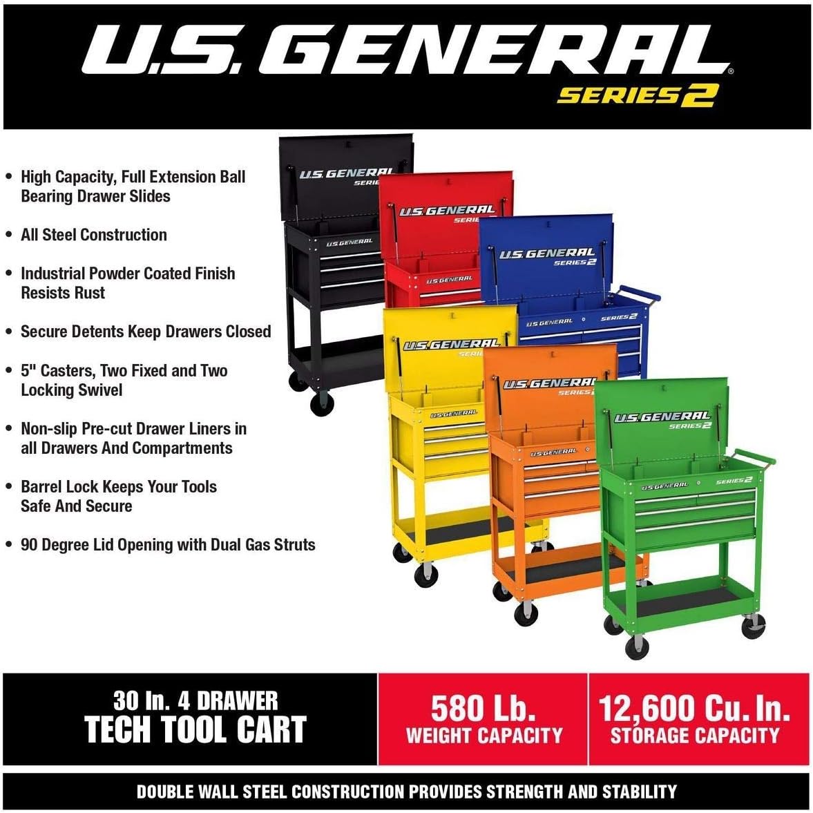 Roller Cart Tool Cabinet Storage Chest Box Glossy 4 Drawer 580 Lb. Capacity - Orange