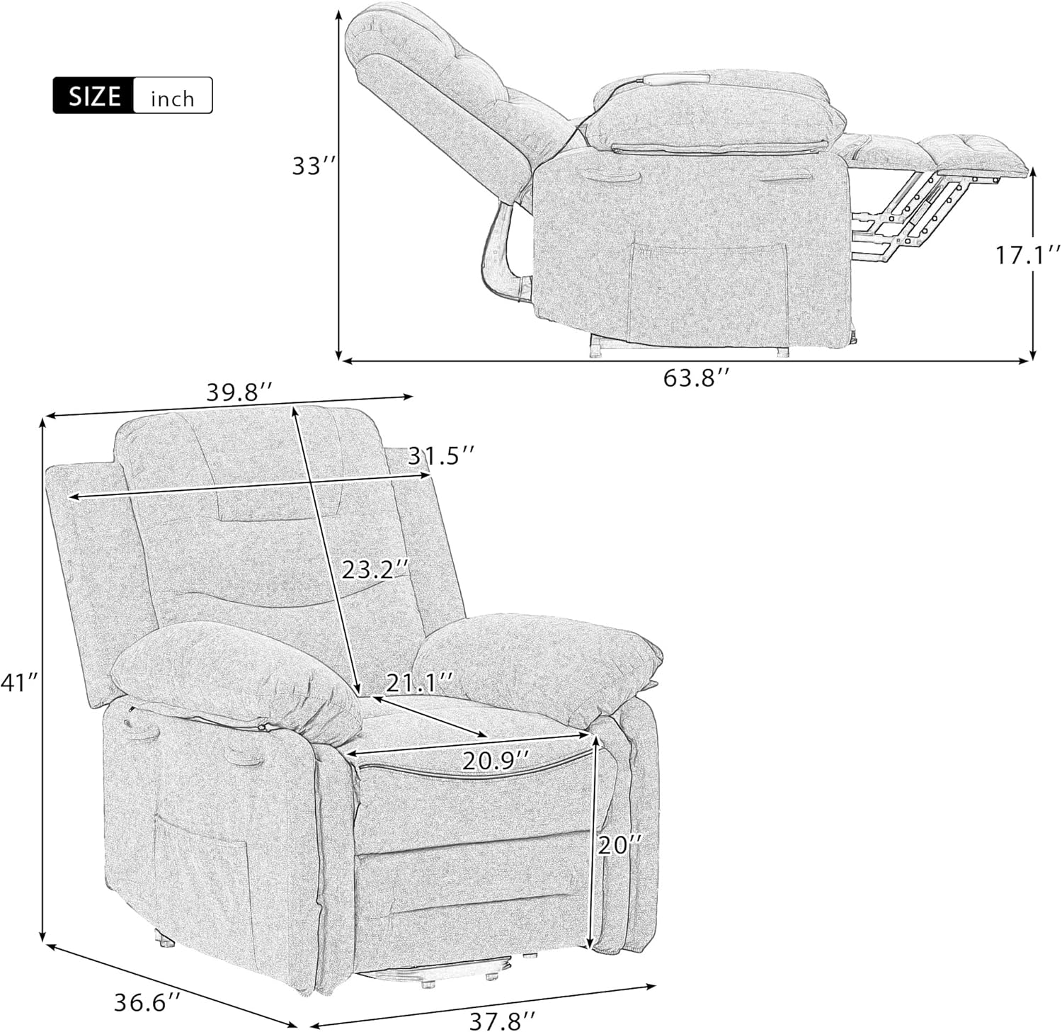 Massage Recliner Chair,Power Lift Chair for Elderly with Adjustable Massage and Heating Function,Recliner Chair with Infinite Position and Side Pocket for Living Room