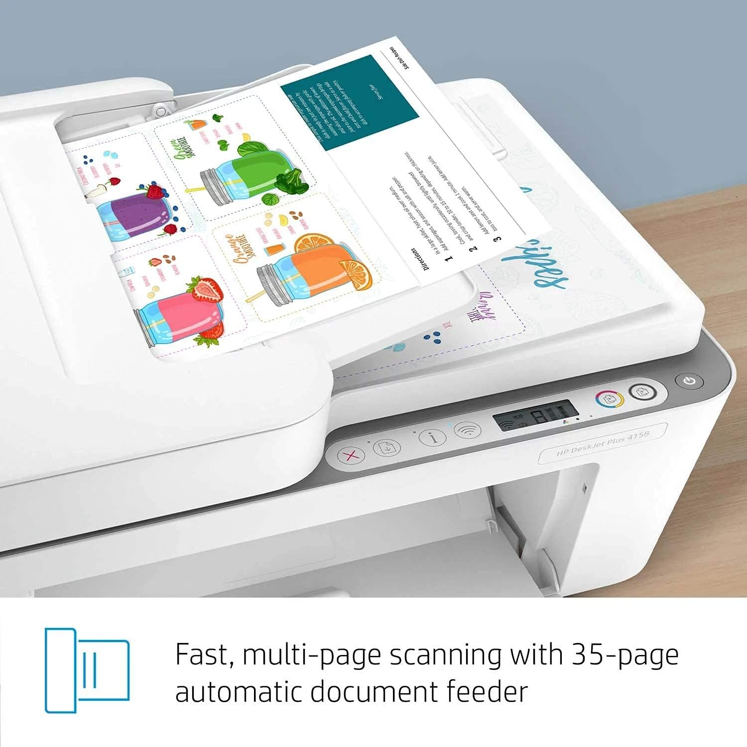 HP DeskJet Plus 4158 All-in-One Wireless Printer, Scan, Copy, Instant Ink Ready, 7FS76A (Renewed)