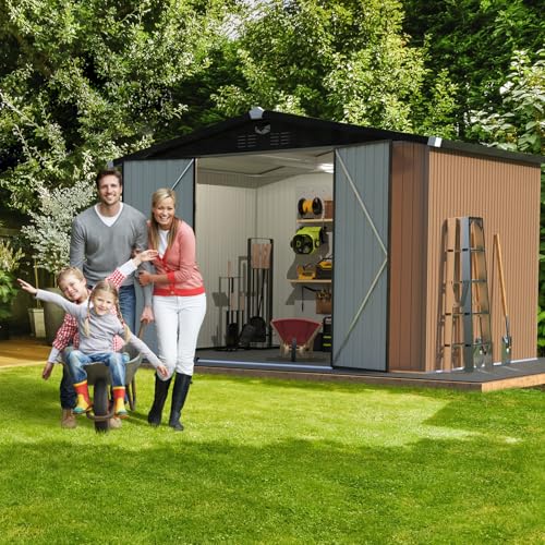 Metal Storage Shed,Outdoor Storage Building 10x12,Large Backyard Sheds with Lockable Doors,Waterproof Outside Storage Shed