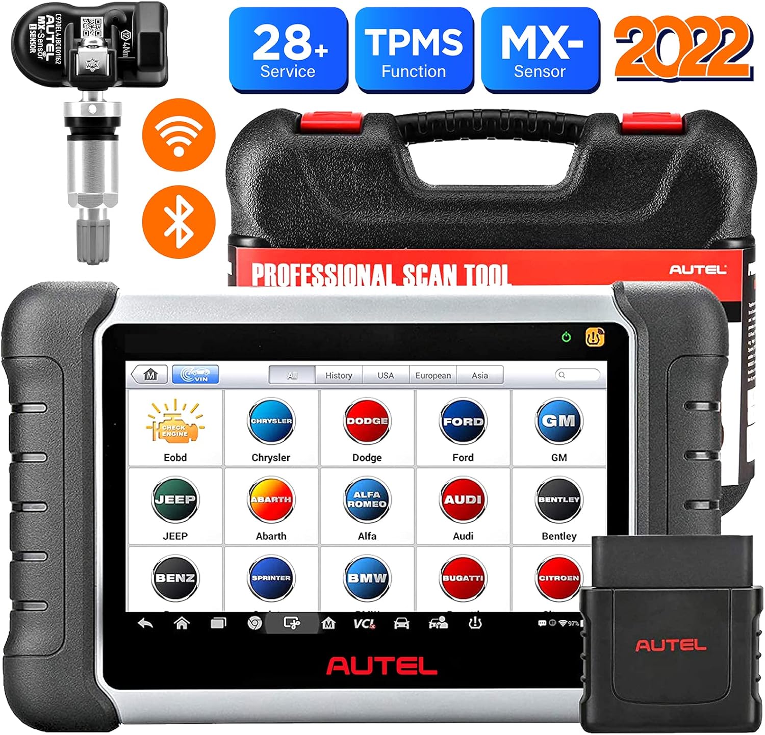 Autel Scanner MaxiCOM MK808TS + MX-Sensor, Combination of Autel MK808BT and TS608, OE-Level TPMS Scan Tool with 28+ Service Functions, All Systems Diagnoses, Activate/Program/Relearn TPMS Sensors