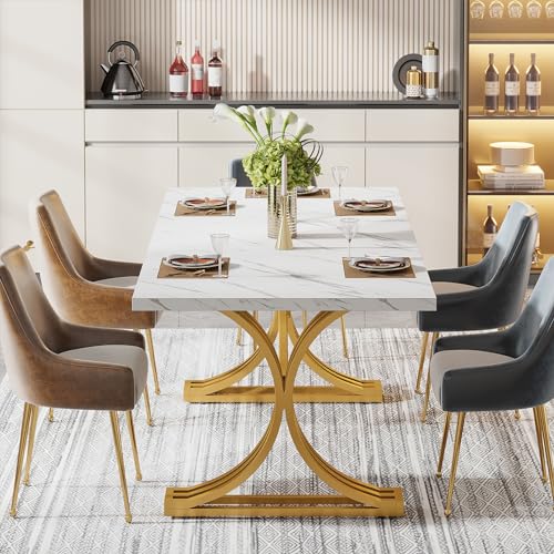Tribesigns 63-Inch Rectangular Dining Table for 4 to 6, Kitchen Tables for Dining Room, Modern Dinner Table with Grey Table Top and Stylish Metal Legs (Only Table) (Grey+Black)