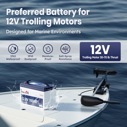 12V 100Ah TM LiFePO4 Marine Battery with Low-Temp Protection, 100A BMS, 15000+ Cycles – Lithium Iron Phosphate Battery for Trolling Motors, Yacht, Boats, RVs, Camping and Off-Grid Power 1 Pack