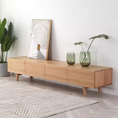 Modern Media Console Nordic Modern Simple Solid Wood TV Cabinet Small Apartment White Oak Cherry Wood Living Room Minimalist TV Cabinet for Living Room Bedroom(A,210X40X40CM)