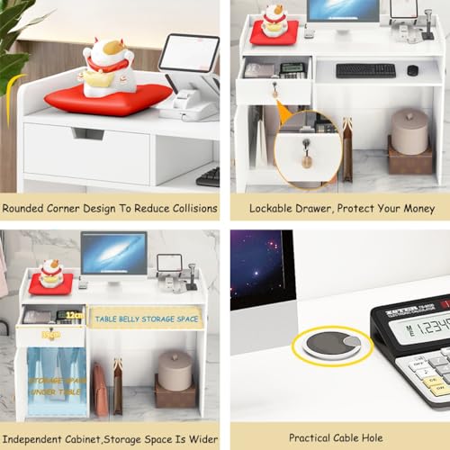 Modern Reception Desk, Small Salon Reception Desk With Counter, Retail Checkout Reception Counter, Simple Cashier Desk For Beauty Salon, Supermarket, Convenience Store ,Clothing Store ,Milk Tea Shop,