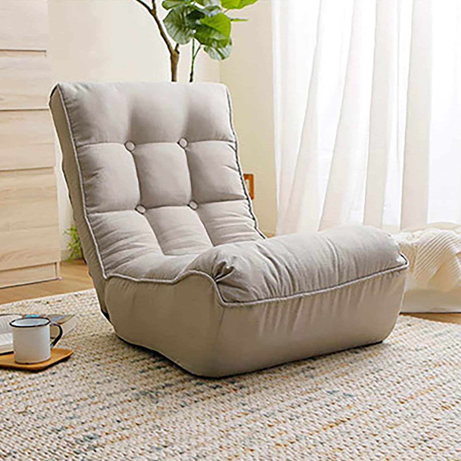 Indoor Chaise Lounge Chair, 3 Angles Adjustable Floor Chair, Cushion Padded Comfy Chair for Living Room and Bedroom, Folding Lazy Sofa Couch for Adults, Grey