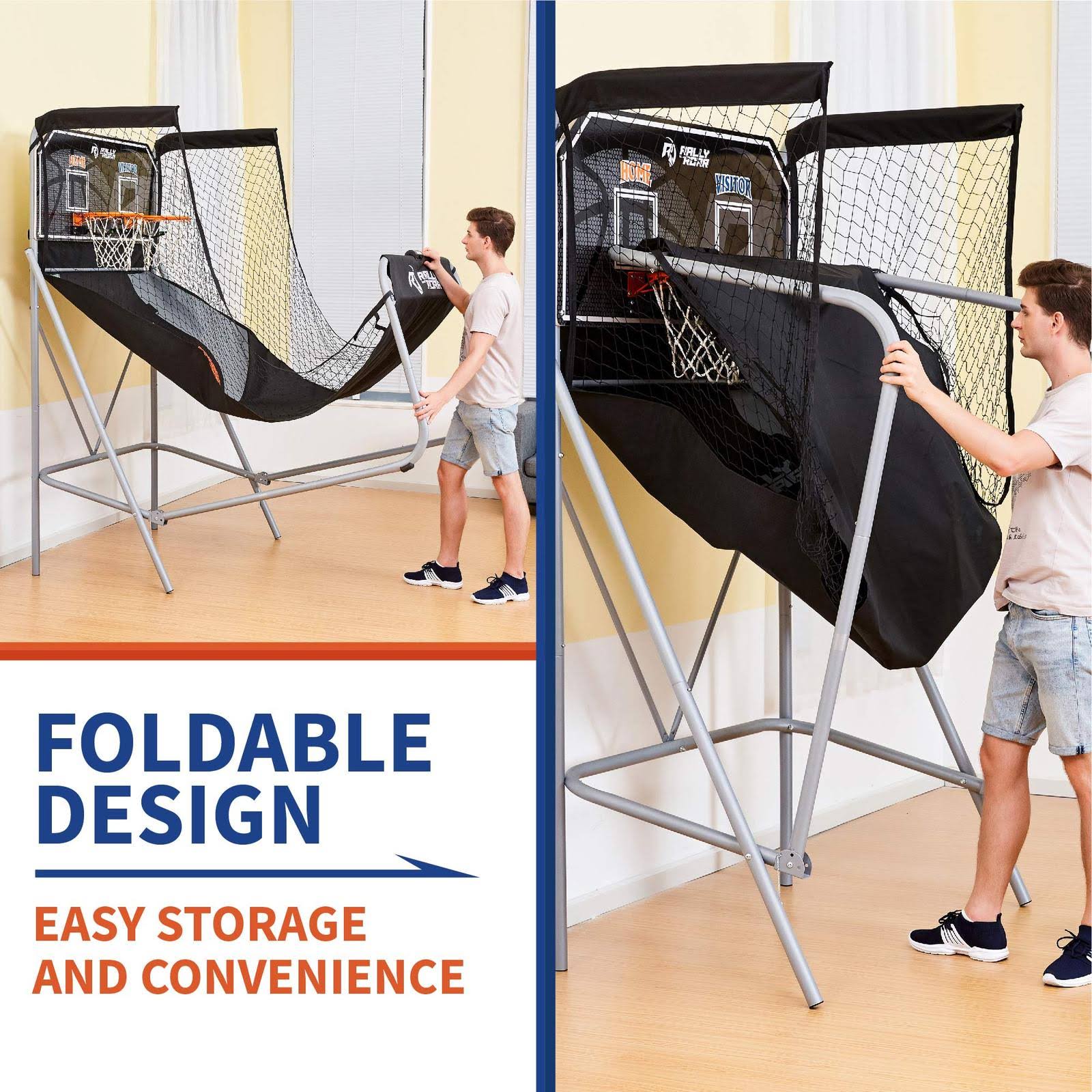 Classic Shootout Basketball Arcade Game, Home Dual Shot with LED Lights and Scorer - 8-Option Interactive Indoor Basketball Hoop