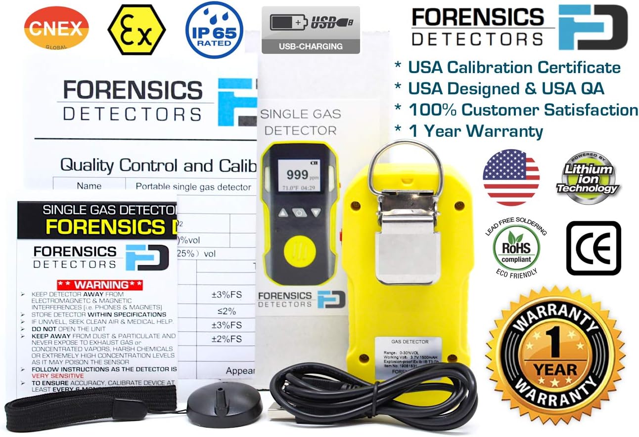 OXYGEN Detector by FORENSICS | USA NIST Calibration & Certificate | Dust & Explosion Proof | USB Recharge | Sound, Light and Vibration Alarms | 0-30% O2 |
