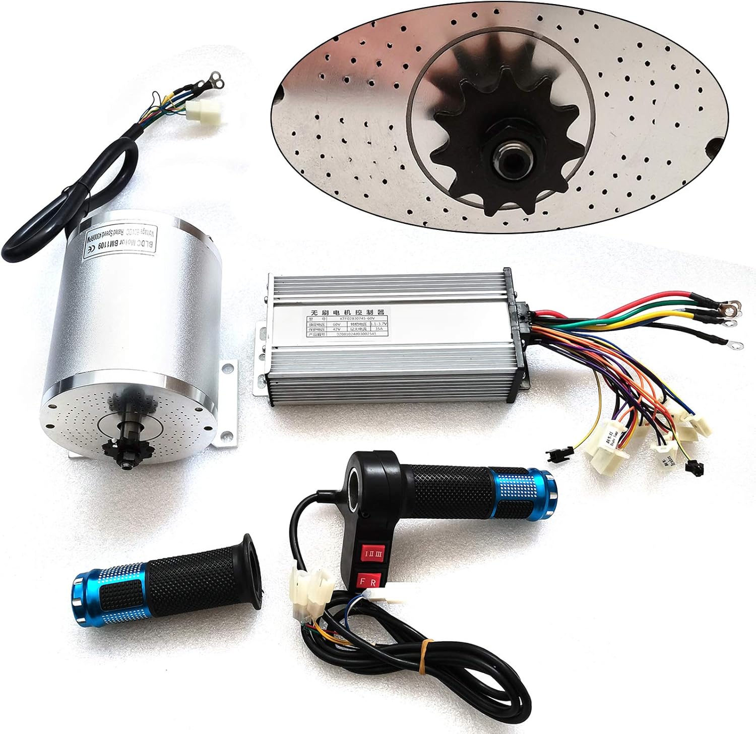 Electric Bike Conversion Motor Kit 2000w 60v Brushless Dc Motor BLDC Engine Kit with Controller Throttle for Electric Scooters Small Electric Motorcycles Mini Electric Cars DIY(4300rpm)